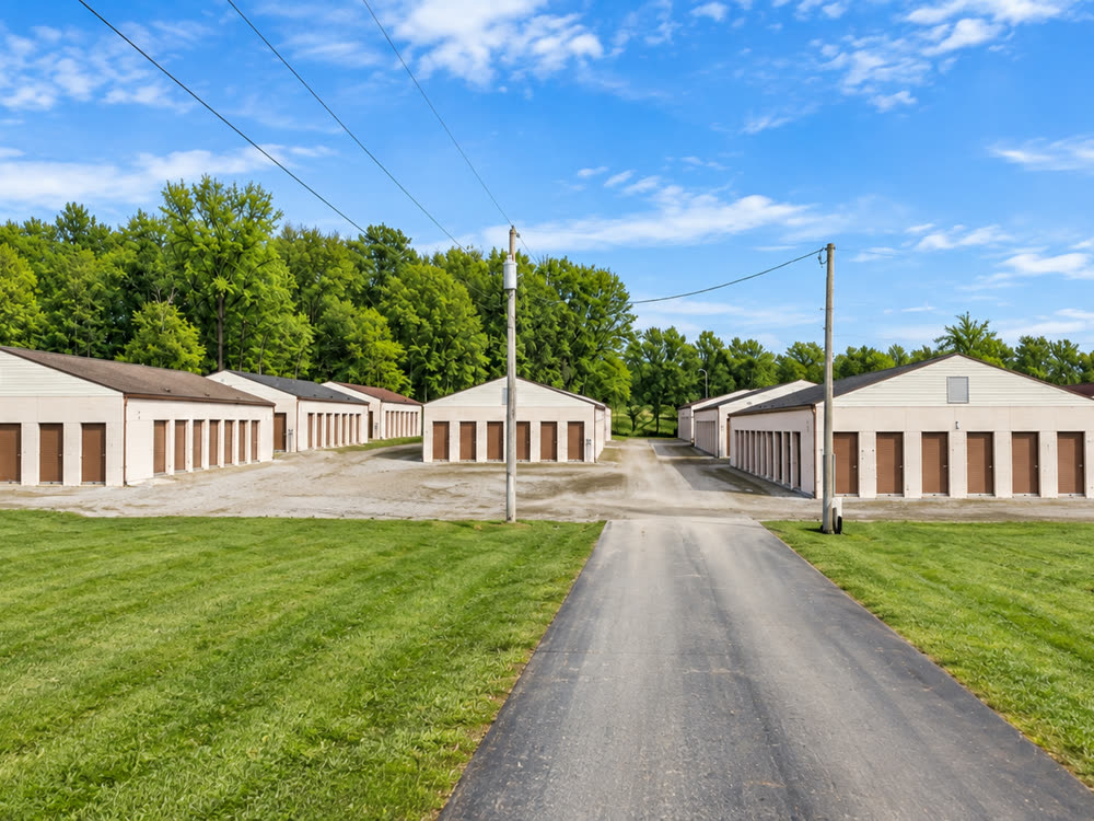 Drive-up storage buildings at TrueHold Self Storage on N Kansas Rd in Orrville, Ohio
